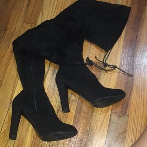 Black suede over the knee thigh high boots